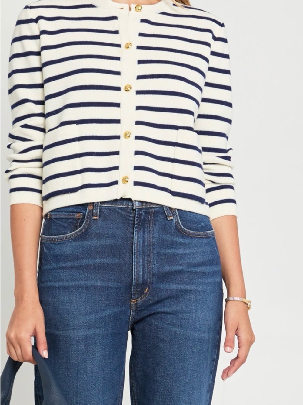 CAARA Striped Navy & Cream Button Cardigan